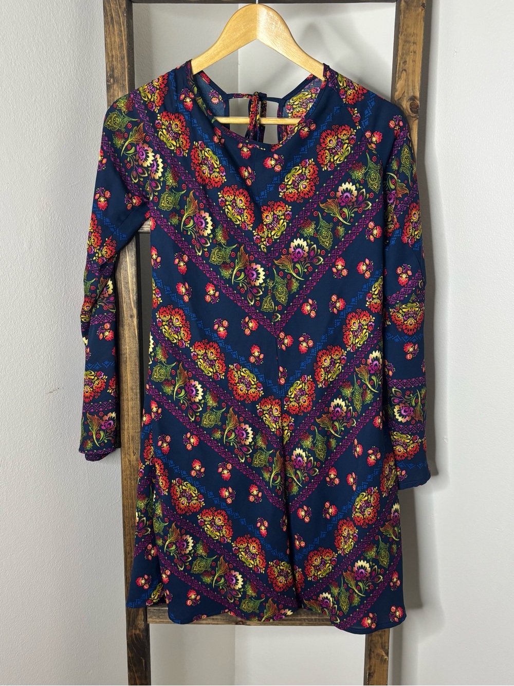 Judith March Navy Floral Chevron Mini Dress Size M